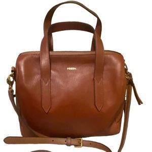 FOSSIL LEATHER BARREL BAG / SATCHEL w DUAL HANDLES & REMOVEABLE CROSSBODY STRAPS